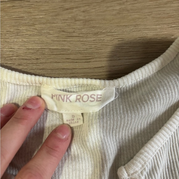 Pink Rose Cream Button-Up Ribbed Tee - Picture 2 of 3